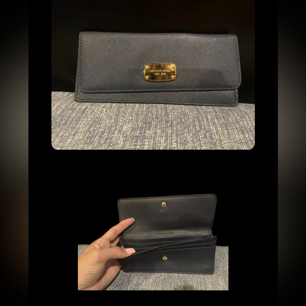 navy michael kors wallet